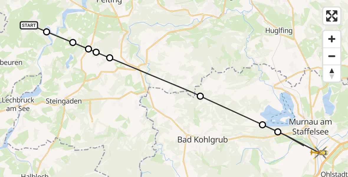 Flugroute Rettungshubschrauber Burggen - Ohlstadt, 21 Juli 2026, 14:18