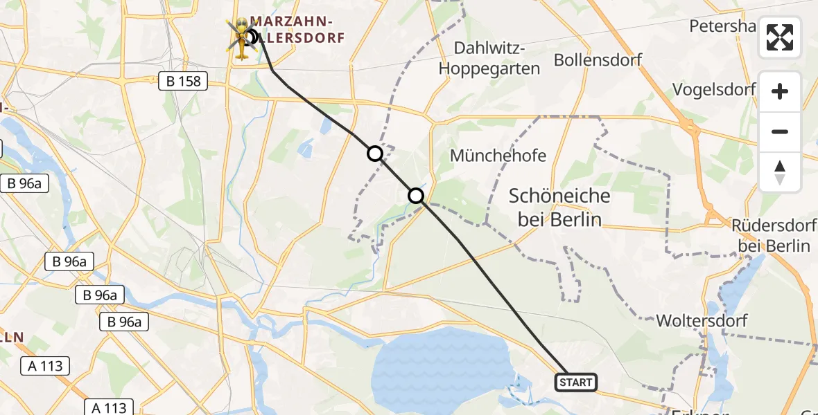 Flugroute Rettungshubschrauber Berlin - Berlin Emergency Hospital, 21 Juli 2026, 14:19