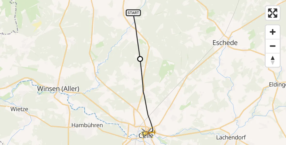 Flugroute Rettungshubschrauber Bergen - Celle, 21 Juli 2026, 14:26