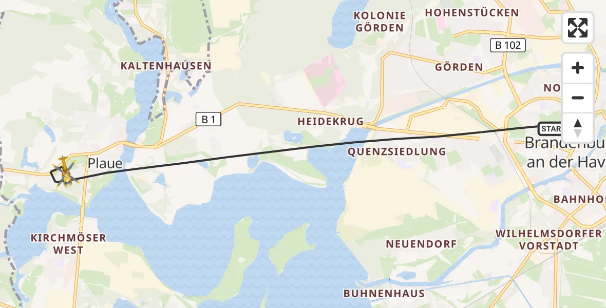 Flugroute Rettungshubschrauber Brandenburg an der Havel - Brandenburg an der Havel, 21 Juli 2026, 14:36
