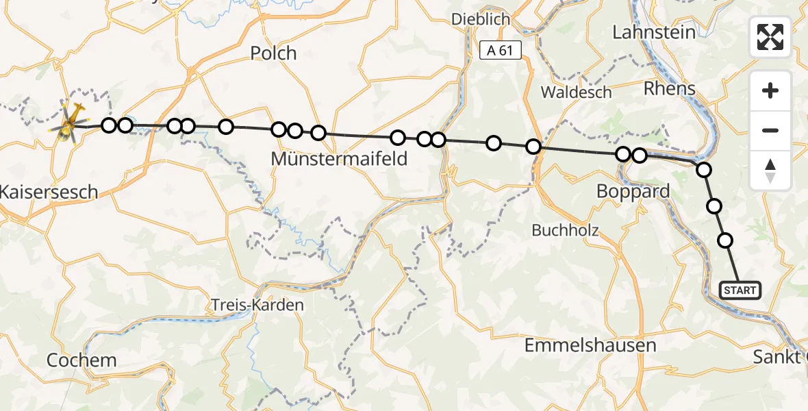 Flugroute Rettungshubschrauber Kestert - Düngenheim, 21 Juli 2026, 14:36
