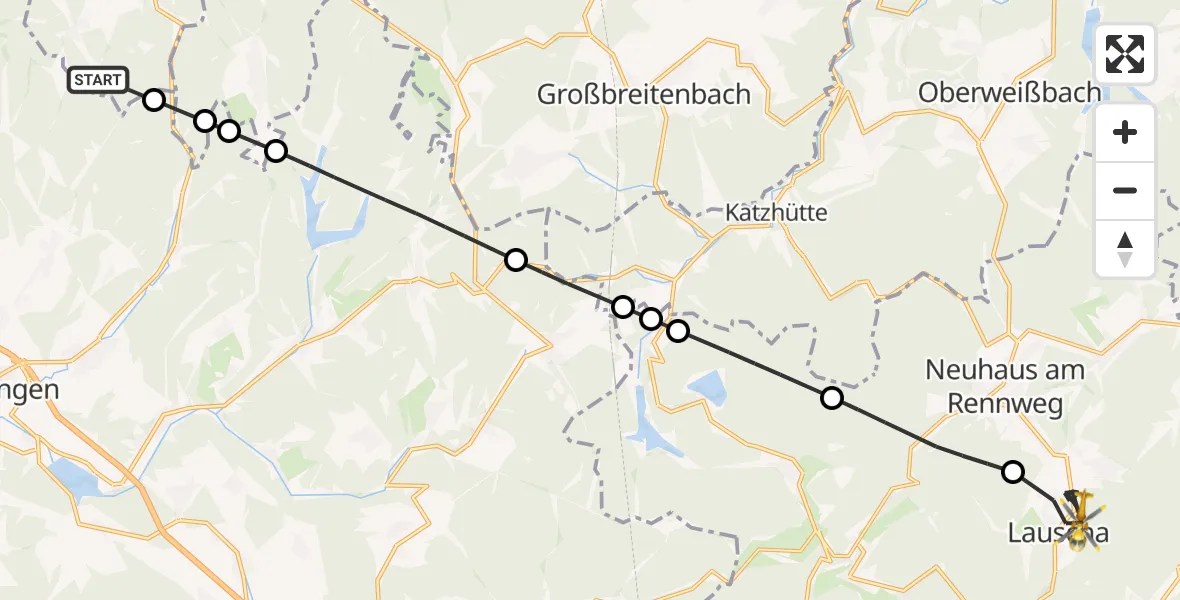 Flugroute Rettungshubschrauber Suhl - Lauscha, 21 Juli 2026, 14:41