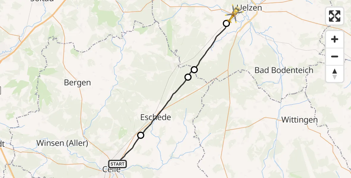 Flugroute Rettungshubschrauber Celle - Uelzen, 21 Juli 2026, 14:52