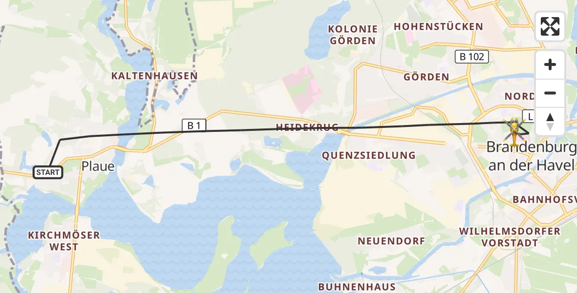 Flugroute Rettungshubschrauber Brandenburg an der Havel - Brandenburg an der Havel, 21 Juli 2026, 15:11