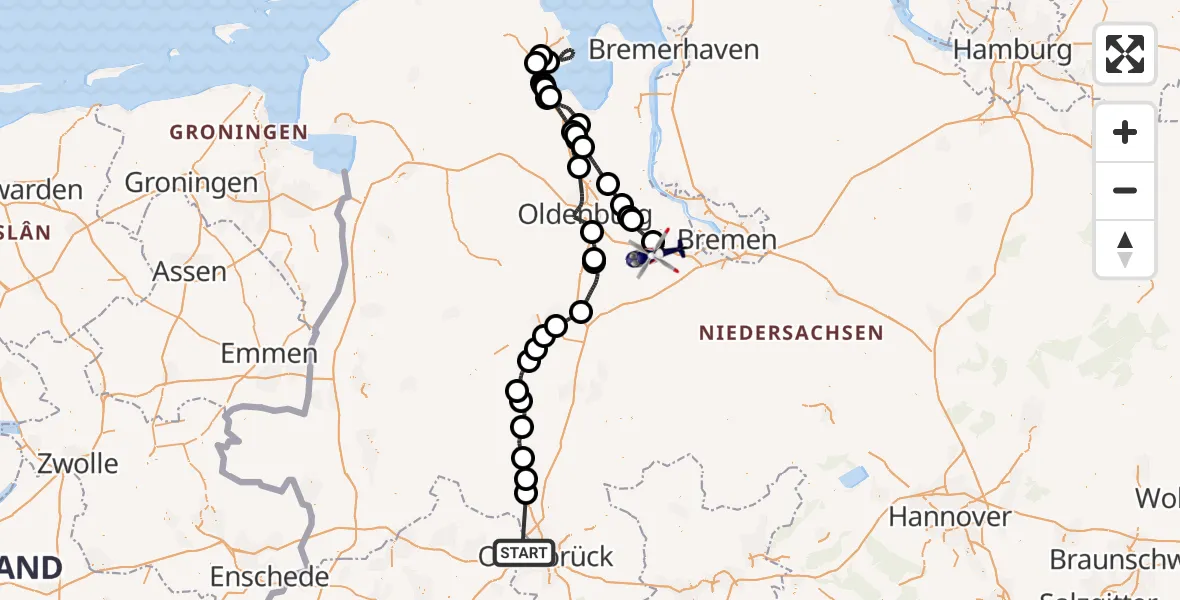 Flugroute Polizeihubschrauber Osnabrück - Ganderkesee, 21 Juli 2026, 15:18