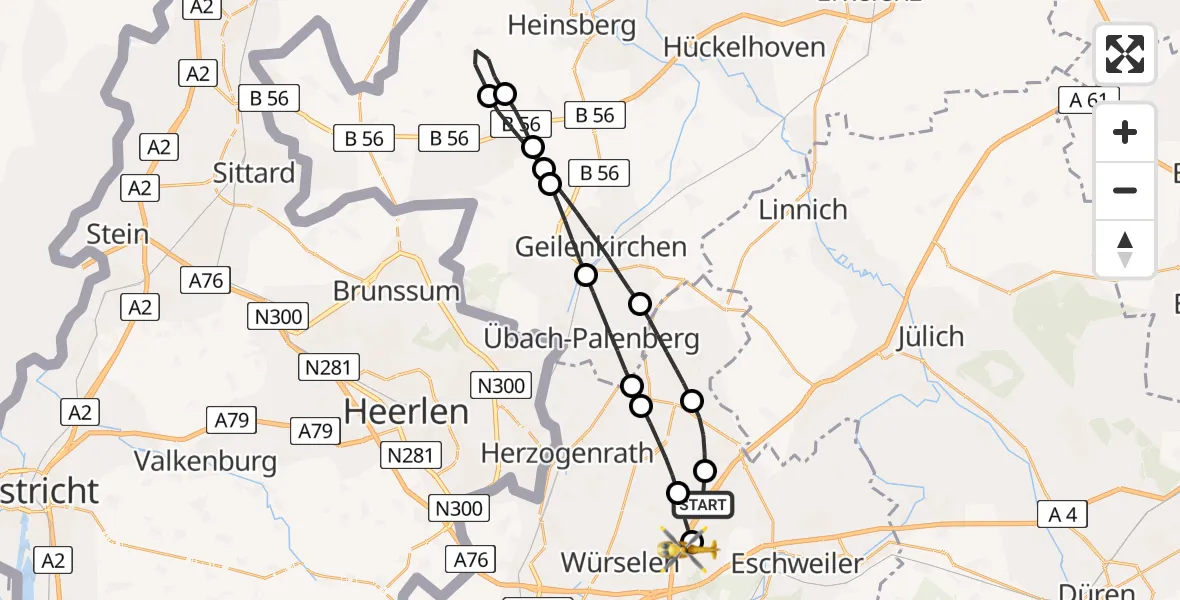 Flugroute Rettungshubschrauber Würselen - Aachen-Merzbrück Flughafen, 21 Juli 2026, 15:25