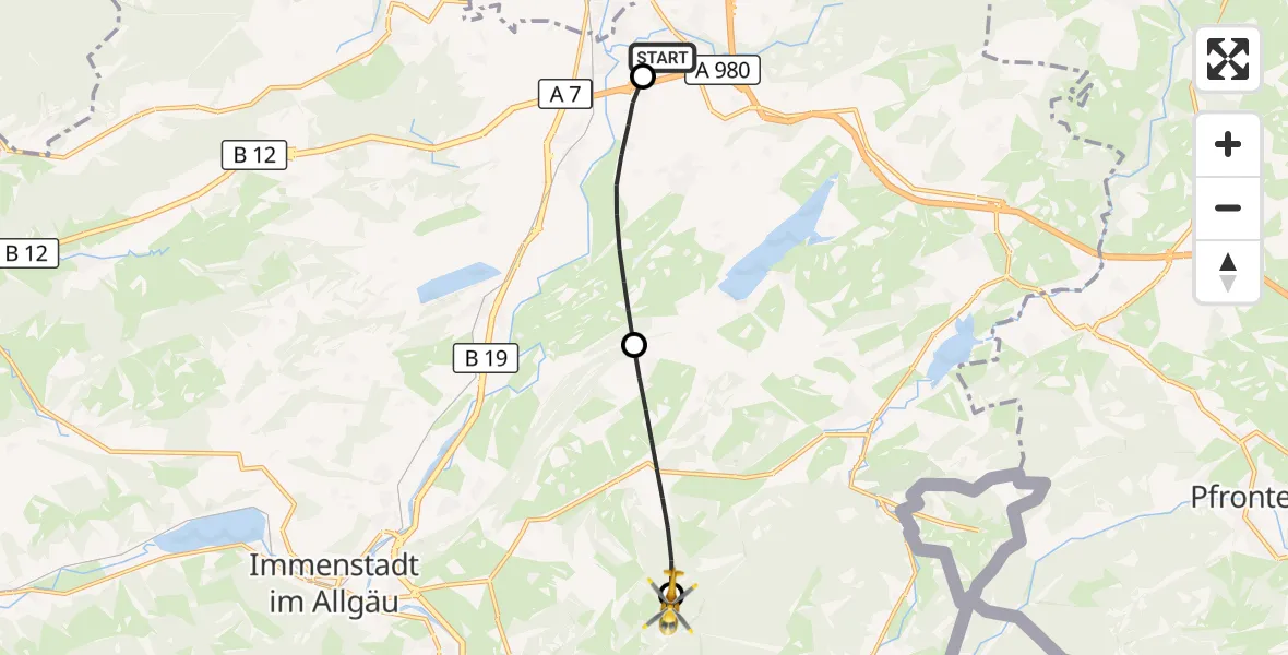 Flugroute Rettungshubschrauber Kempten-Durach Flugplatz - Burgberg i.Allgäu, 21 Juli 2026, 15:28
