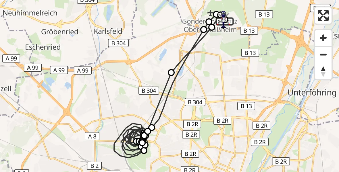 Flugroute Polizeihubschrauber Oberschleißheim - Oberschleißheim, 21 Juli 2026, 15:33