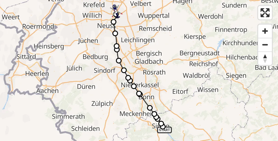 Flugroute Polizeihubschrauber Bad Breisig - Düsseldorf Flughafen, 21 Juli 2026, 15:33