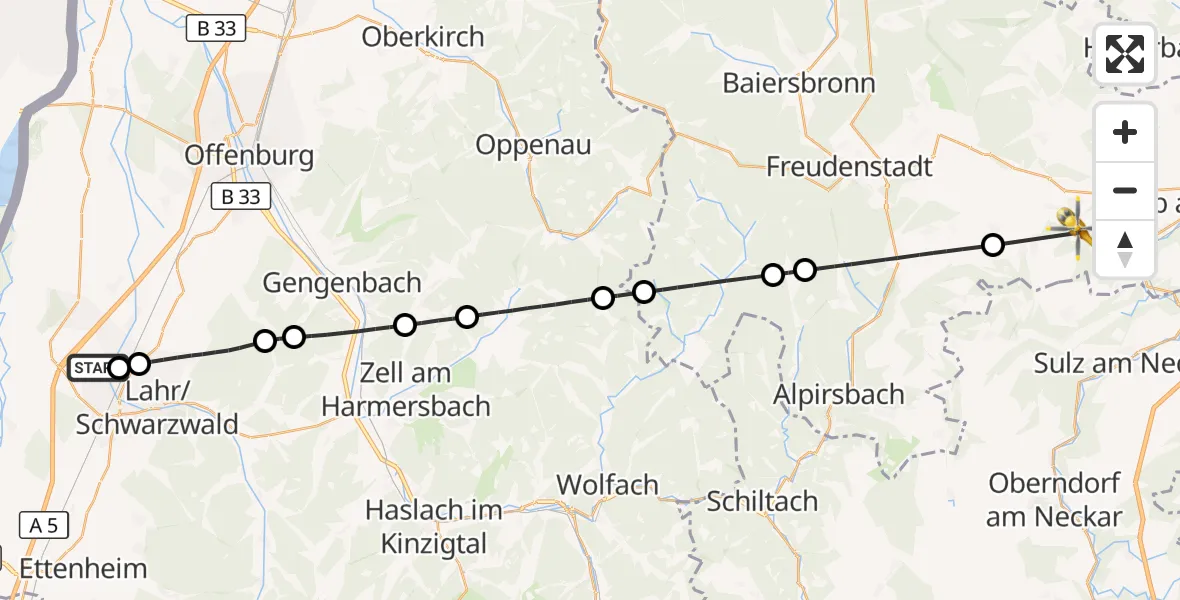 Flugroute Rettungshubschrauber Lahr Flughafen - Horb am Neckar, 21 Juli 2026, 15:42