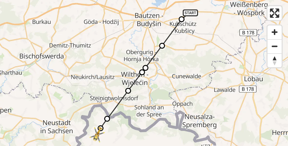 Flugroute Rettungshubschrauber Bautzen Flugplatz - Dolina, 21 Juli 2026, 15:49