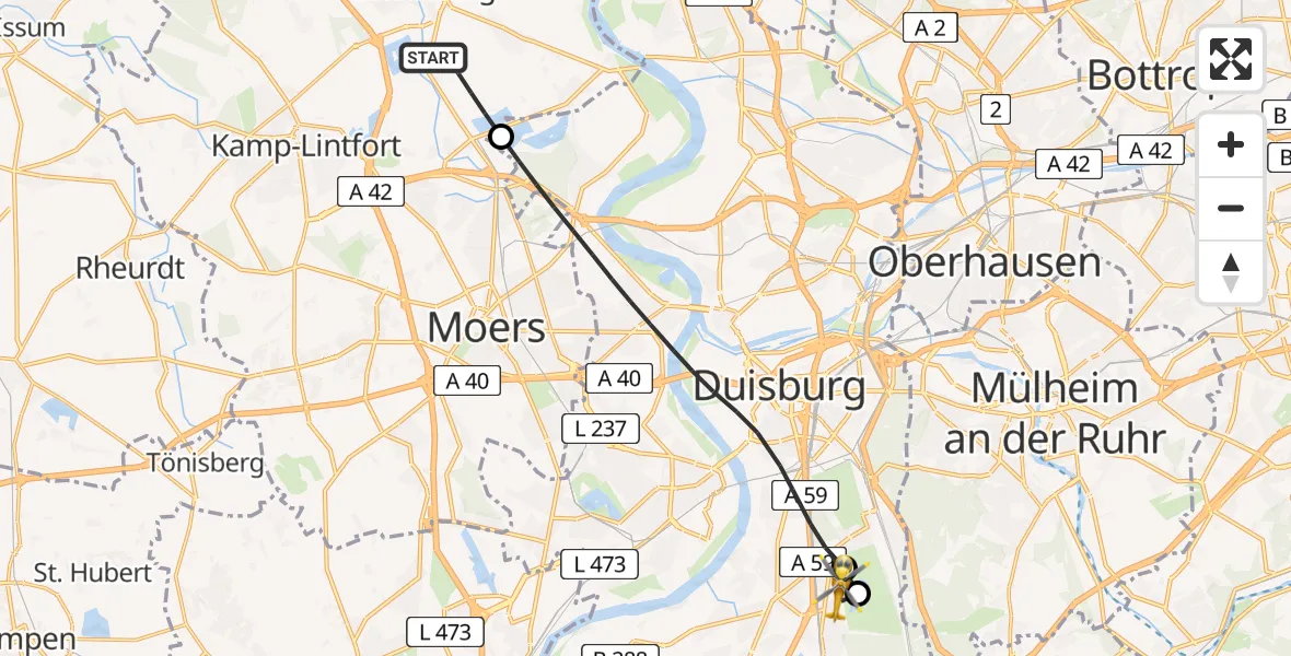 Flugroute Rettungshubschrauber Rheinberg - Duisburg Air Rescue Hubschrauberlandeplatz (Christoph 9), 21 Juli 2026, 15:51