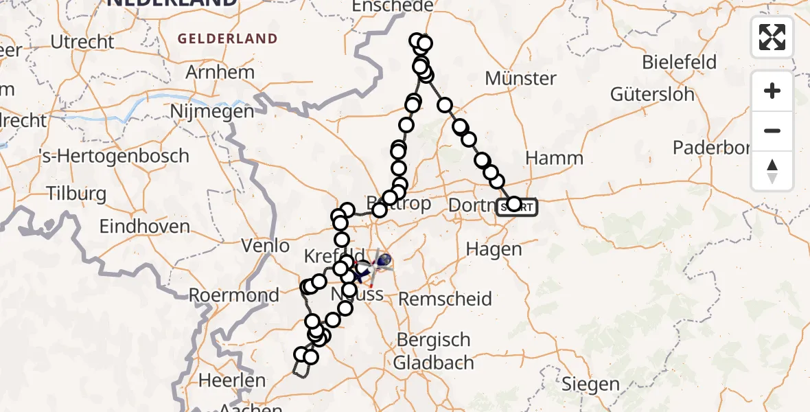 Flugroute Polizeihubschrauber Dortmund Flughafen - Düsseldorf Flughafen, 21 Juli 2026, 15:56