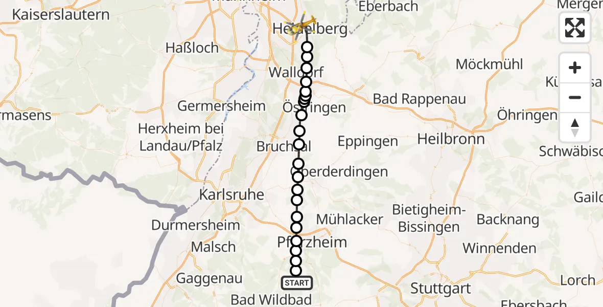 Flugroute Rettungshubschrauber Schömberg - Heidelberg, 21 Juli 2026, 16:12