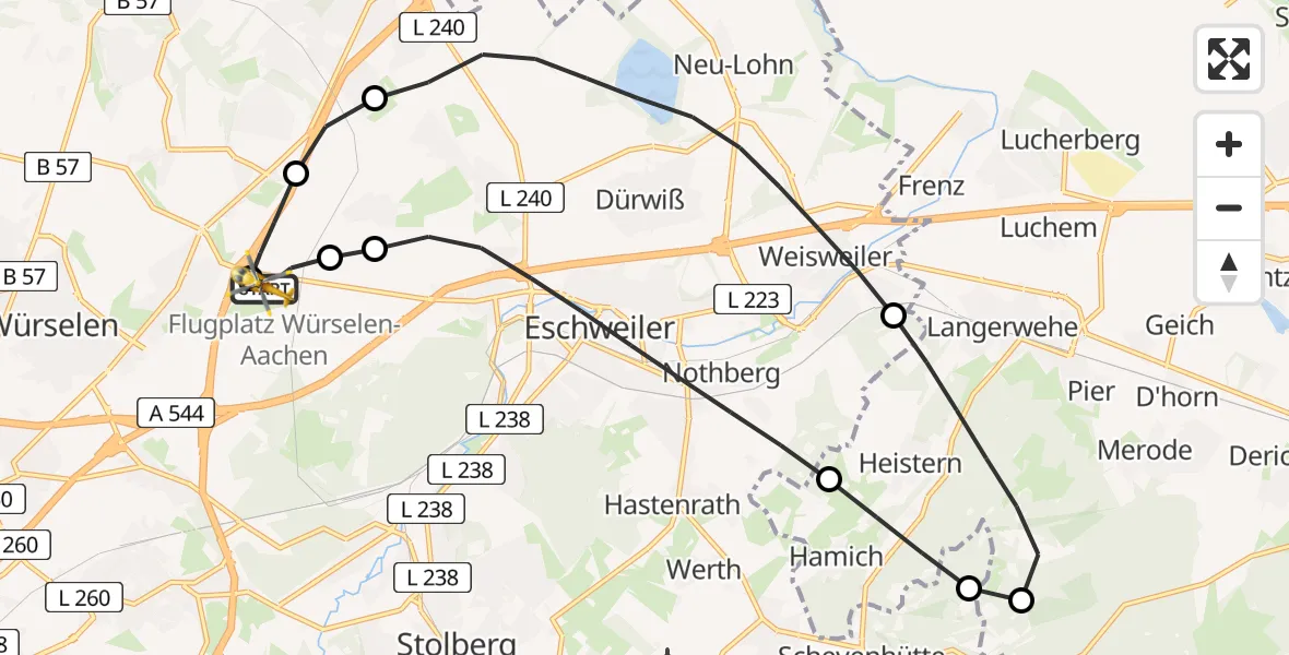 Flugroute Rettungshubschrauber Aachen-Merzbrück Flughafen - Aachen-Merzbrück Flughafen, 21 Juli 2026, 16:14