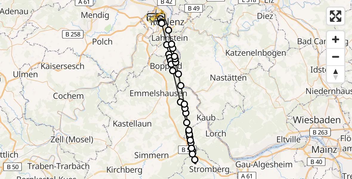 Flugroute Rettungshubschrauber Koblenz - Koblenz, 21 Juli 2026, 16:35