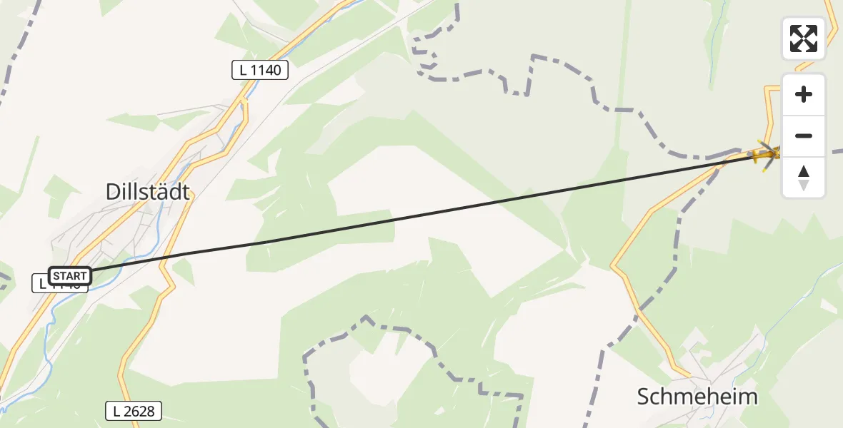 Flugroute Rettungshubschrauber Dillstädt - Schmeheim, 21 Juli 2026, 16:40