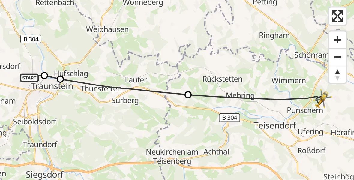 Flugroute Rettungshubschrauber Traunstein Hospital - Teisendorf, 21 Juli 2026, 16:41