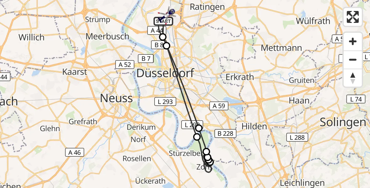 Flugroute Polizeihubschrauber Düsseldorf Flughafen - Düsseldorf Flughafen, 21 Juli 2026, 16:52