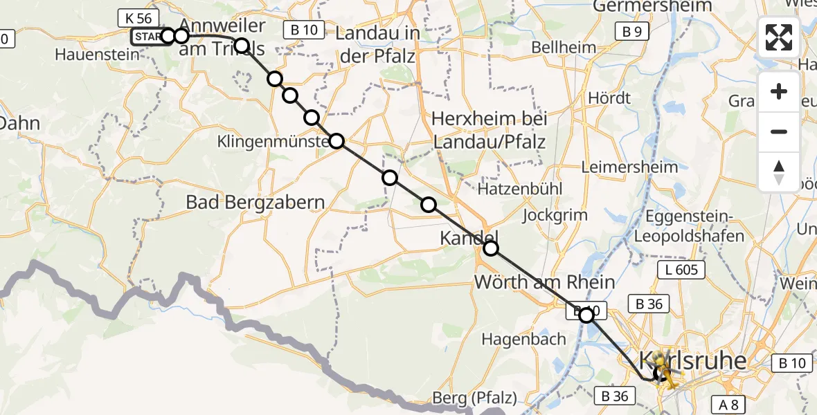 Flugroute Ambulanzhubschrauber Spirkelbach - Sankt Vincentius Hospital, 21 Juli 2026, 17:01