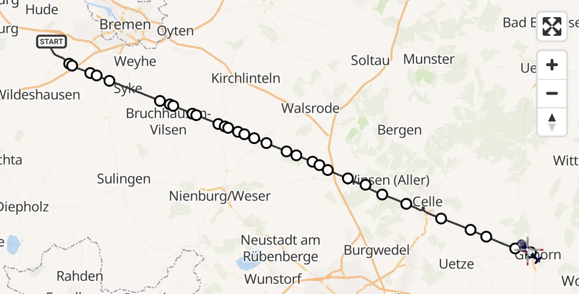 Flugroute Polizeihubschrauber Ganderkesee - Gifhorn Bundespolizei Hubschrauberlandeplatz, 21 Juli 2026, 17:03