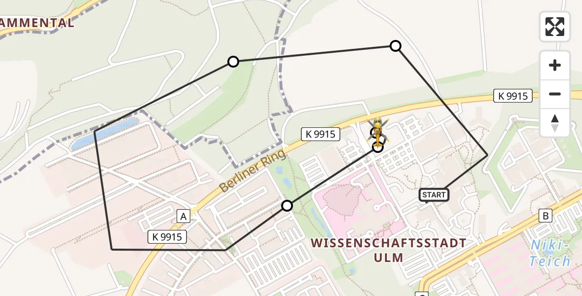 Flugroute Rettungshubschrauber Ulm Military Hospital Emergency - ADAC Air Rescue Station Ulm (Christoph 22), 21 Juli 2026, 17:18