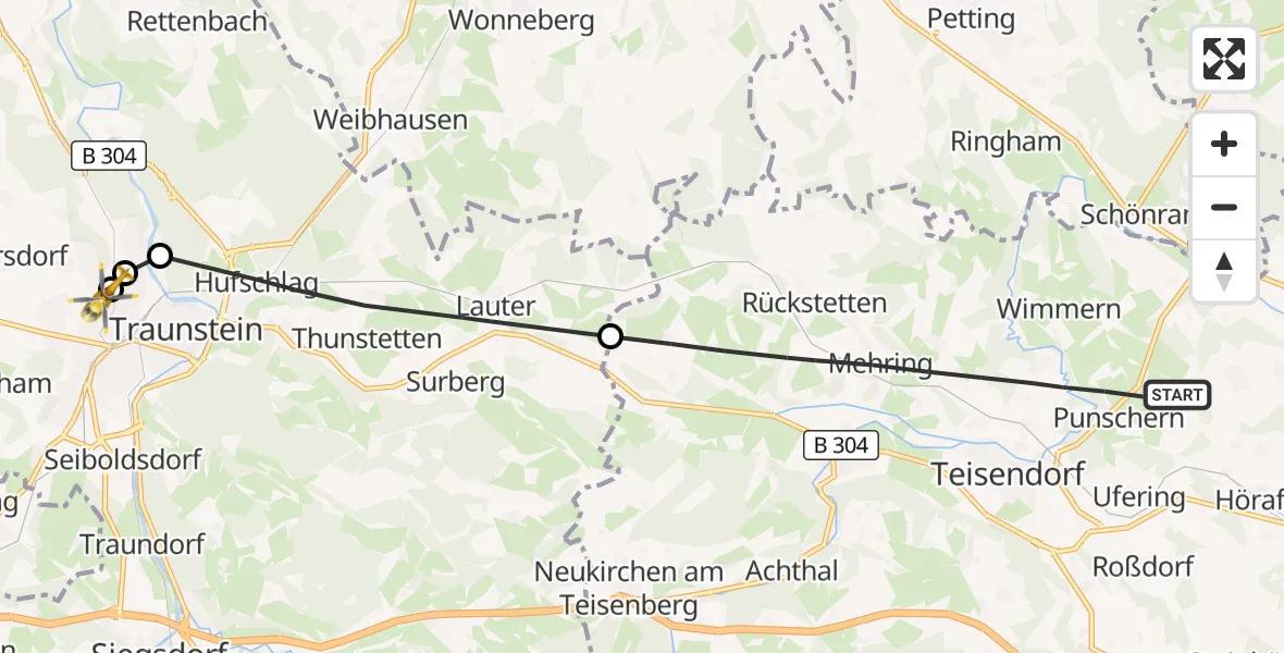Flugroute Rettungshubschrauber Teisendorf - Traunstein Hospital, 21 Juli 2026, 17:25