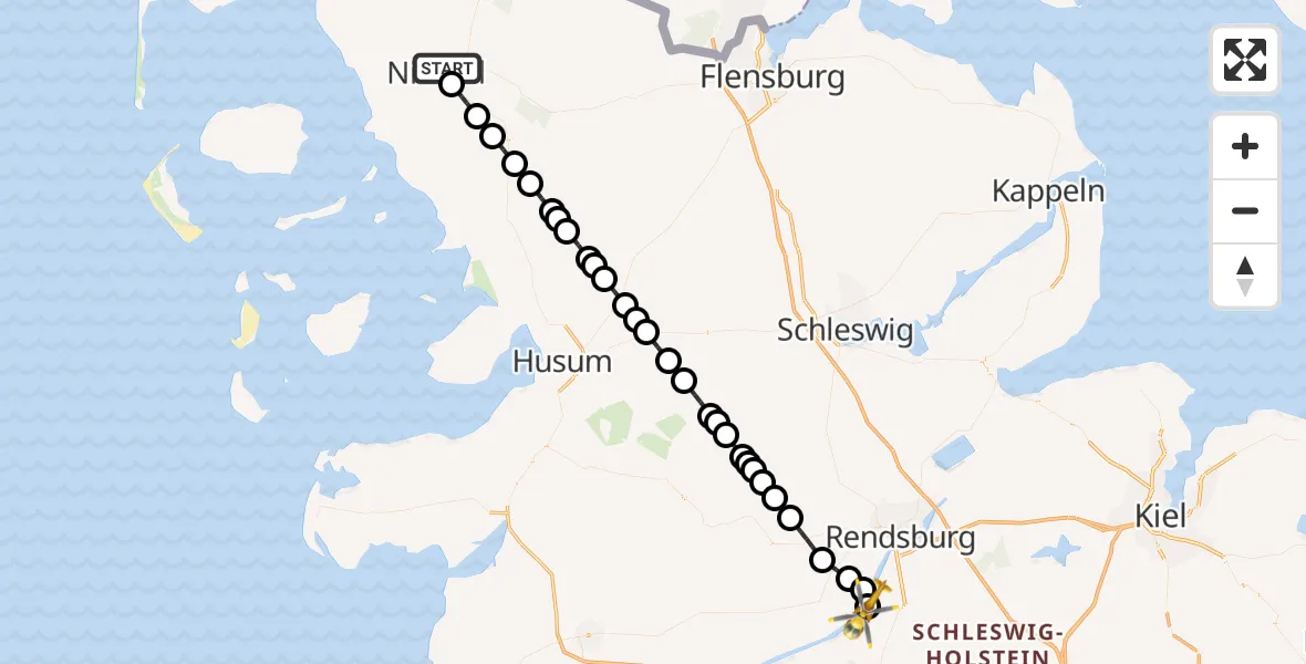 Flugroute Ambulanzhubschrauber Niebüll - Hörsten, 21 Juli 2026, 17:33