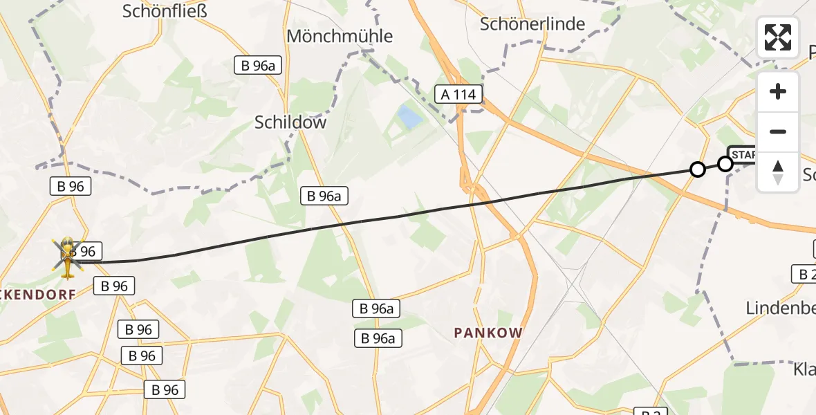 Flugroute Rettungshubschrauber Helios Clinic Berlin-Buch - Berlin, 21 Juli 2026, 17:40
