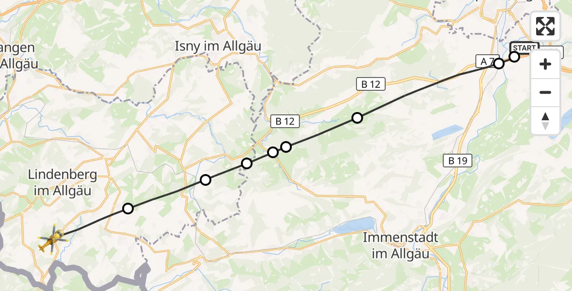 Flugroute Rettungshubschrauber Kempten-Durach Flugplatz - Weiler-Simmerberg, 21 Juli 2026, 17:43