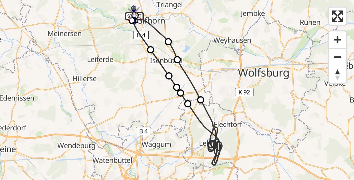 Flugroute Polizeihubschrauber Gifhorn Bundespolizei Hubschrauberlandeplatz - Gifhorn Bundespolizei Hubschrauberlandeplatz, 21 Juli 2026, 18:35