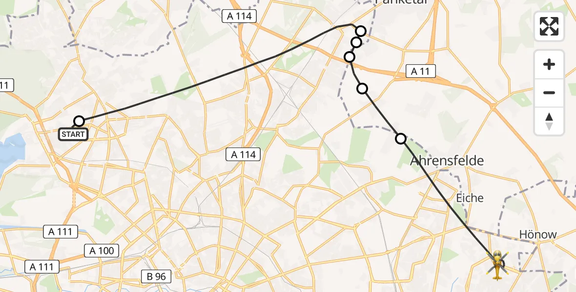 Flugroute Rettungshubschrauber Vivantes Humboldt Clinic - Berlin, 21 Juli 2026, 18:45