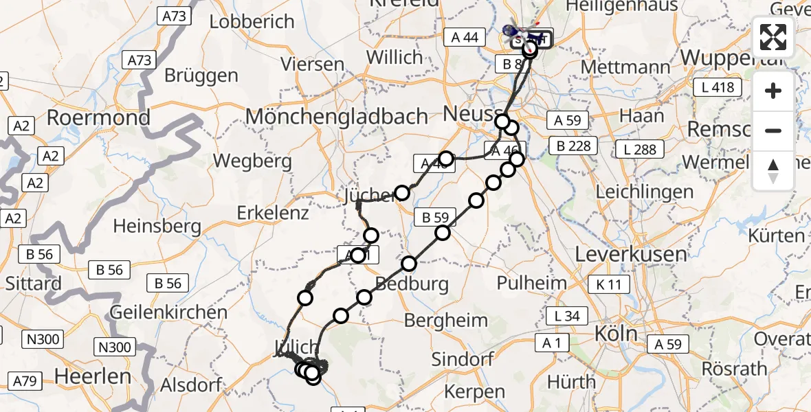 Flugroute Polizeihubschrauber Düsseldorf Flughafen - Düsseldorf Flughafen, 21 Juli 2026, 18:50