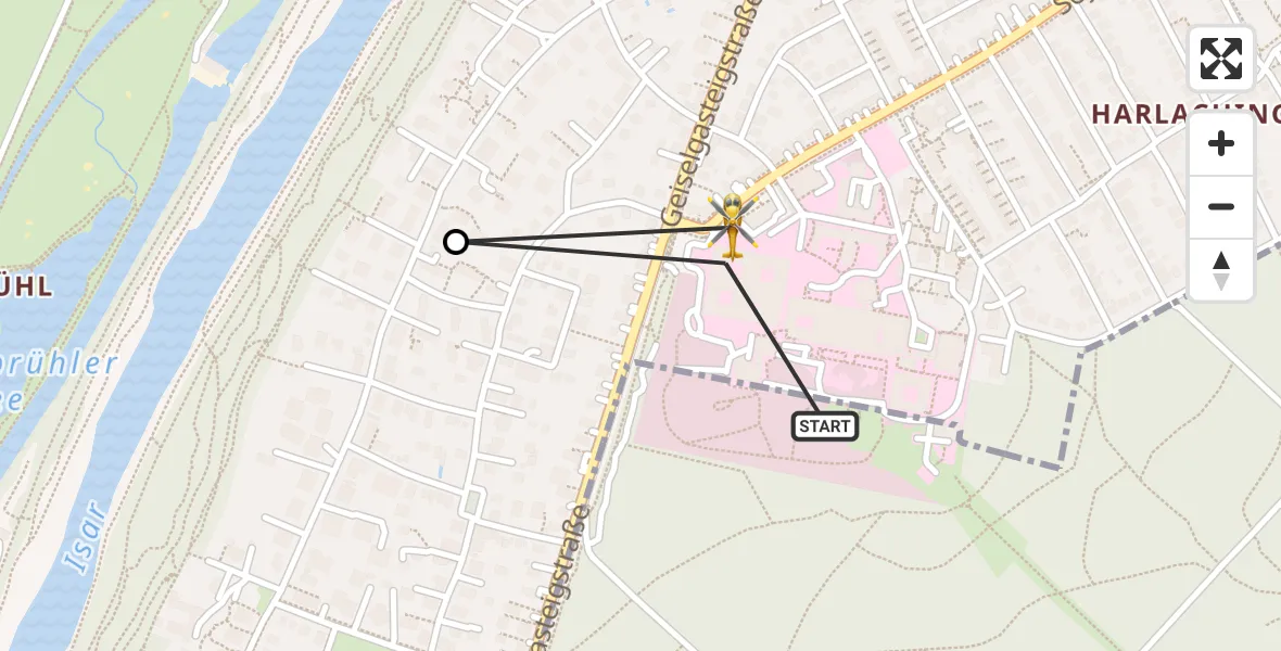 Flugroute Rettungshubschrauber ADAC Air Rescue Center Hubschrauberlandeplatz (Christoph 1) - ADAC Air Rescue Center Hubschrauberlandeplatz (Christoph 1), 21 Juli 2026, 18:51