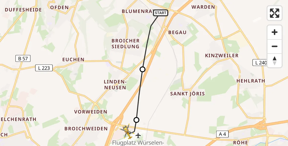 Flugroute Rettungshubschrauber Alsdorf - Aachen-Merzbrück Flughafen, 21 Juli 2026, 18:53