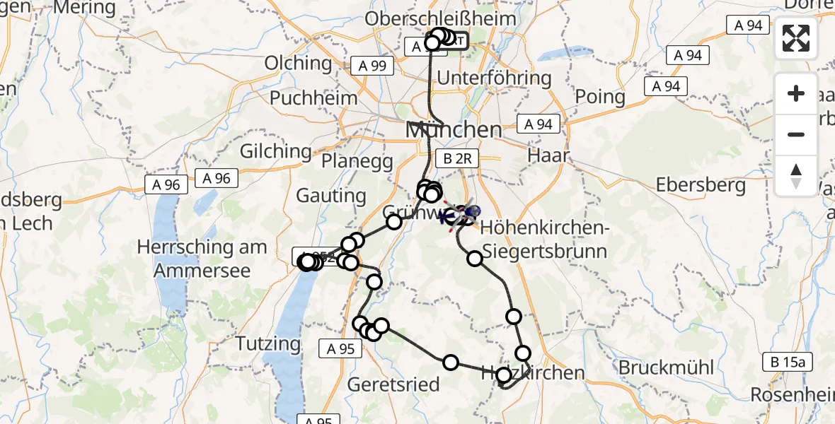 Flugroute Polizeihubschrauber Oberschleißheim - Perlacher Forst, 21 Juli 2026, 19:02