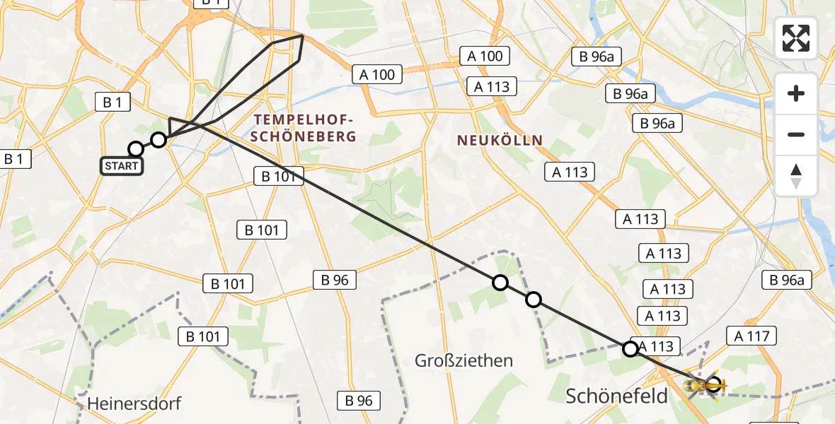Flugroute Rettungshubschrauber Charité Clinic Benjamin Franklin Campus - Berlin, 21 Juli 2026, 19:06