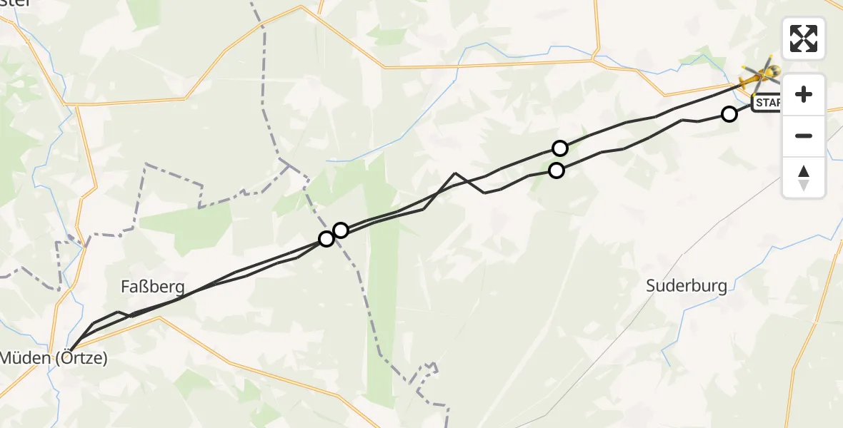Flugroute Rettungshubschrauber Uelzen - Gerdau, 21 Juli 2026, 19:08
