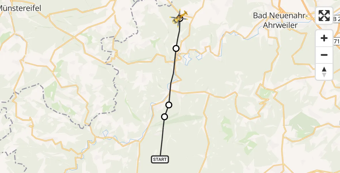 Flugroute Ambulanzhubschrauber Dümpelfeld - Kalenborn, 21 Juli 2026, 19:09