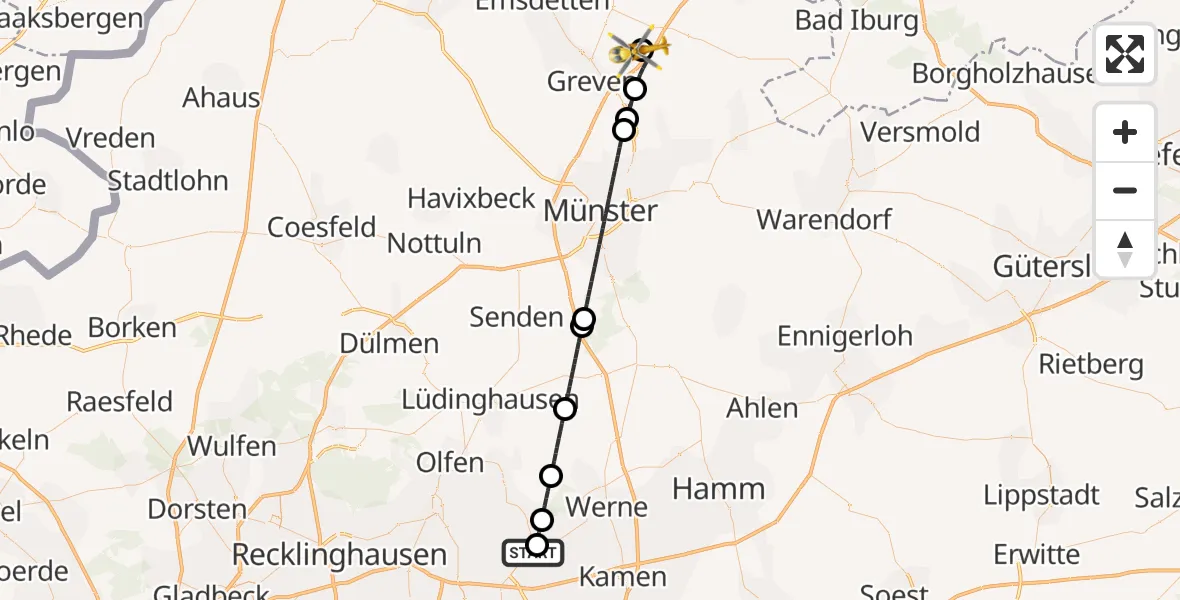 Flugroute Ambulanzhubschrauber Sankt Marien Hospital - Christoph  Westfalen-ADAC, 21 Juli 2026, 19:14
