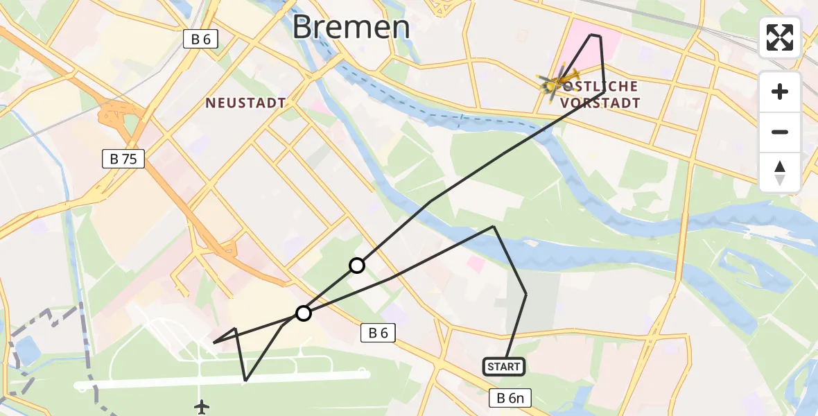 Flugroute Rettungshubschrauber Bremen - Bremen, 21 Juli 2026, 19:24