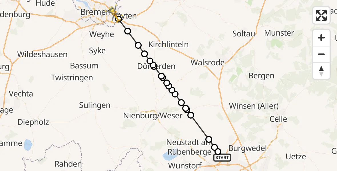 Flugroute Rettungshubschrauber Flughafen Hannover - Bremen, 21 Juli 2026, 19:30