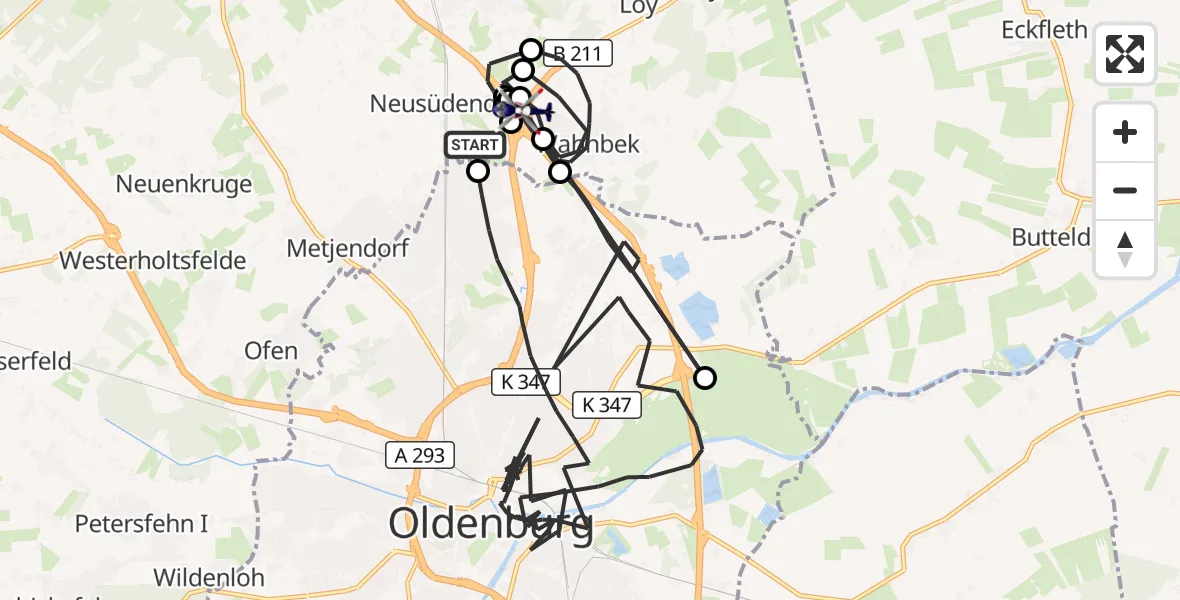 Flugroute Polizeihubschrauber Rastede - Rastede, 21 Juli 2026, 19:31