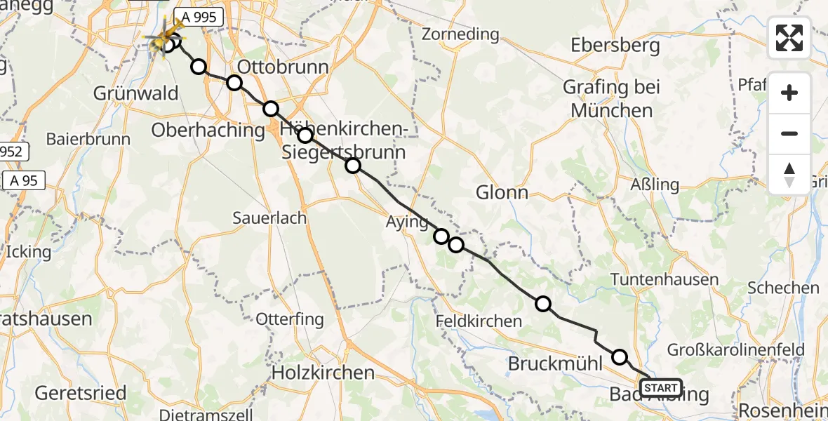 Flugroute Rettungshubschrauber Bad Aibling - ADAC Air Rescue Center Hubschrauberlandeplatz (Christoph 1), 21 Juli 2026, 19:33
