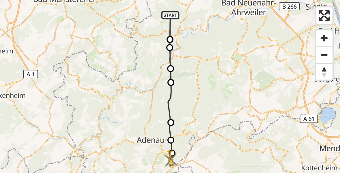 Flugroute Ambulanzhubschrauber Berg - Herschbroich, 21 Juli 2026, 19:47