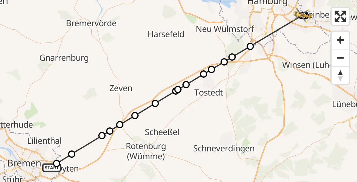 Flugroute Rettungshubschrauber Bremen - Christoph Hansa ADAC Hubschrauberlandeplatz, 21 Juli 2026, 20:22