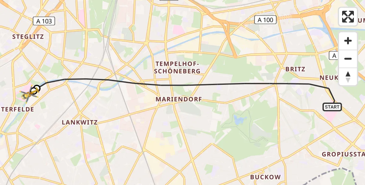 Flugroute Rettungshubschrauber Berlin - Charité Clinic Benjamin Franklin Campus, 21 Juli 2026, 20:49