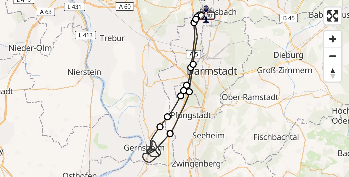 Flugroute Polizeihubschrauber Flughafen Frankfurt-Egelsbach - Flughafen Frankfurt-Egelsbach, 21 Juli 2026, 21:12