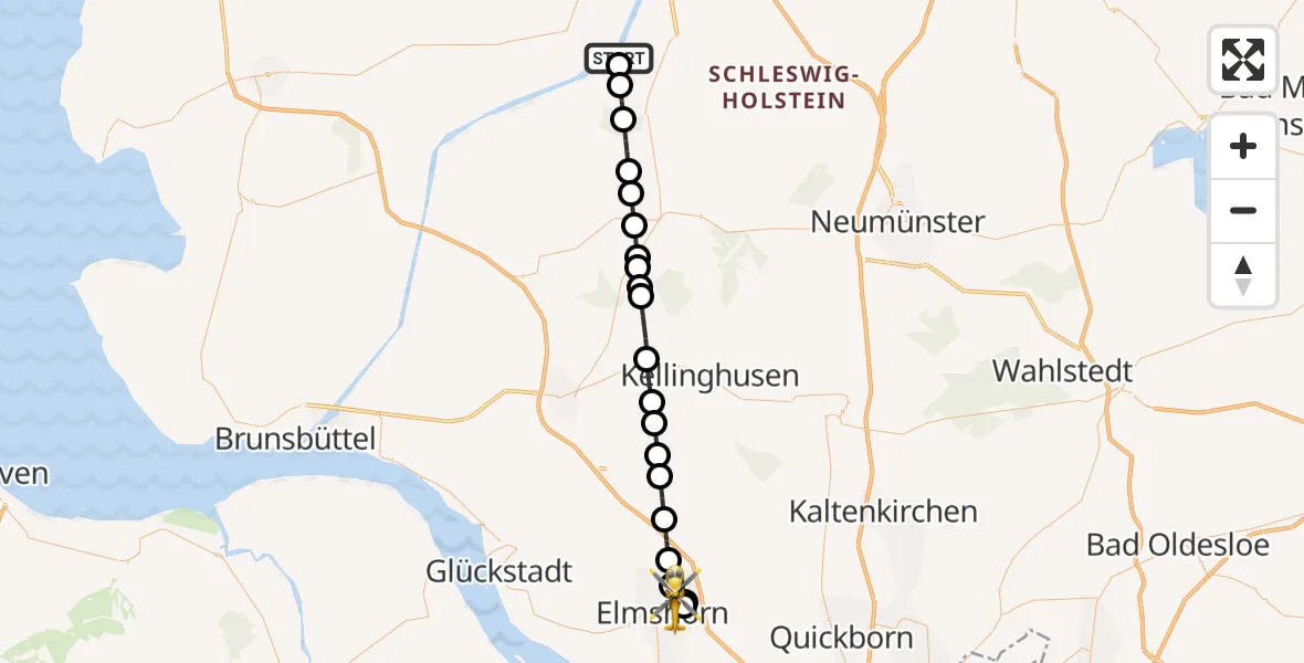 Flugroute Ambulanzhubschrauber Hörsten - Elmshorn, 21 Juli 2026, 21:18