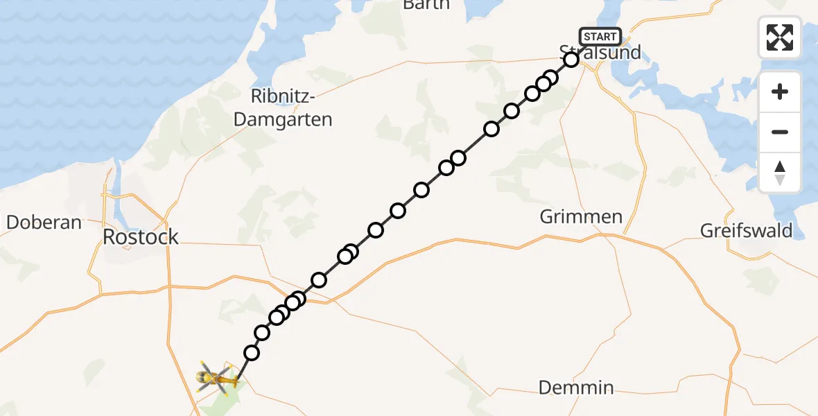 Flugroute Rettungshubschrauber Stralsund - Flughafen Rostock-Laage, 21 Juli 2026, 21:54